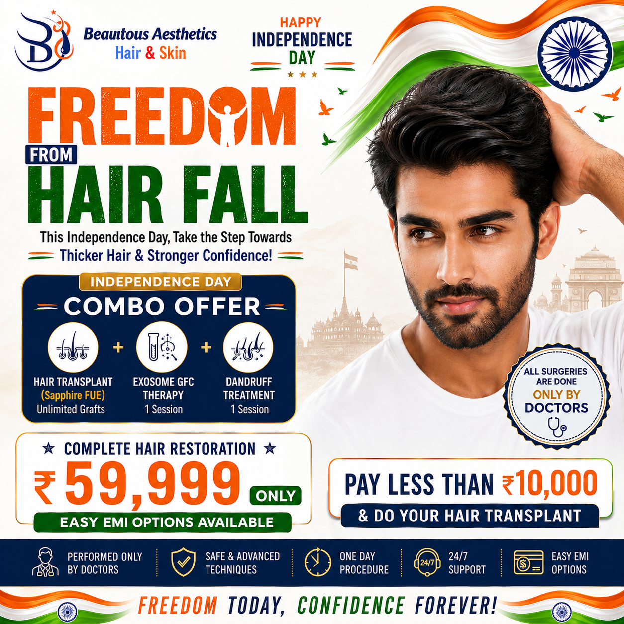 Freedom from Hair Fall: Independence Day Hair Restoration Combo Offer in Chennai – Combo @ ₹59,999