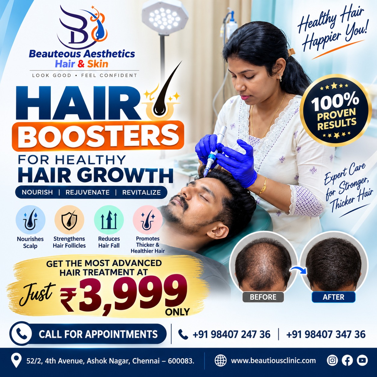 Hair Booster Treatment at Beautious Aesthetics Ashok Nagar Chennai