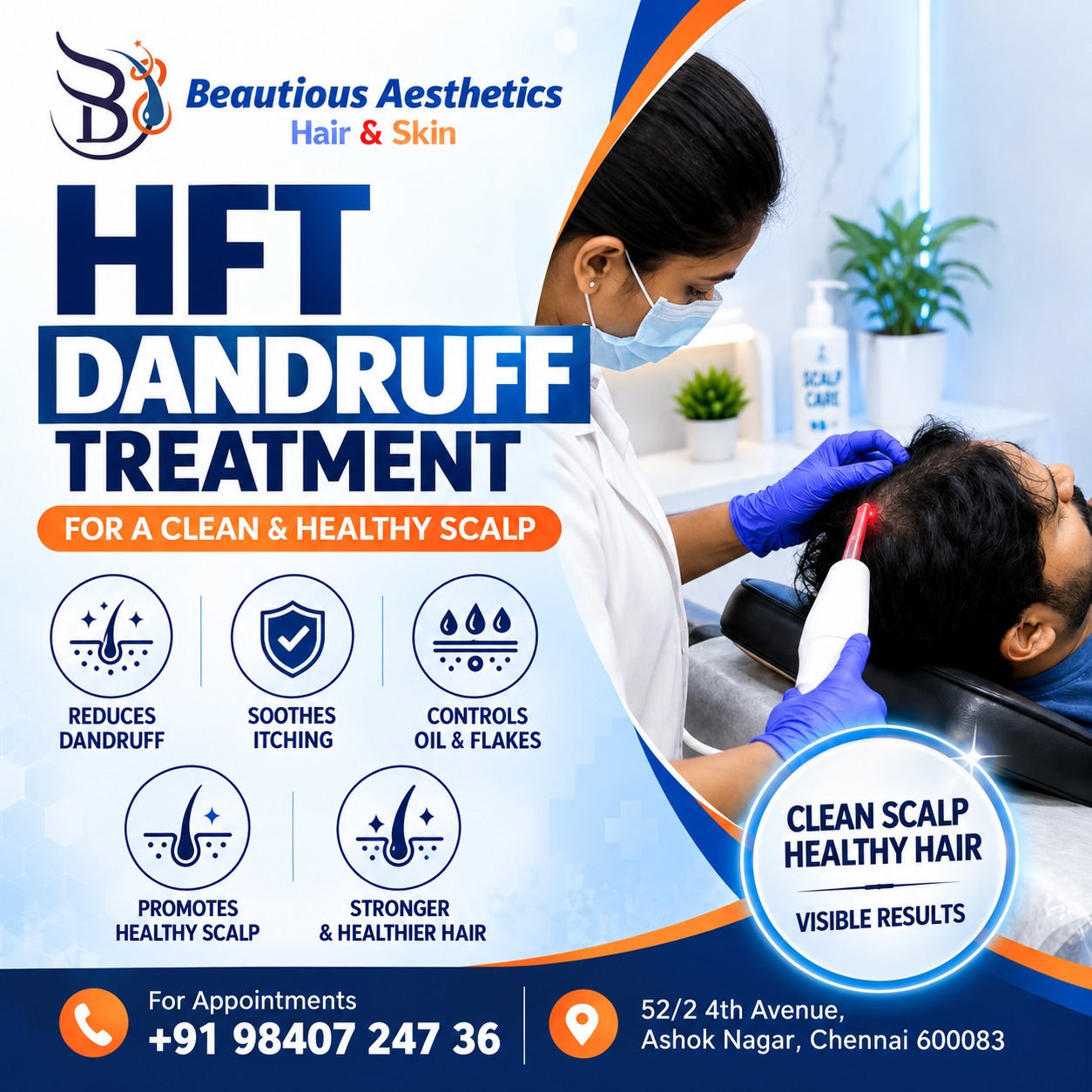 Anti-Dandruff Scalp Therapy at Beautious Aesthetics Ashok Nagar Chennai